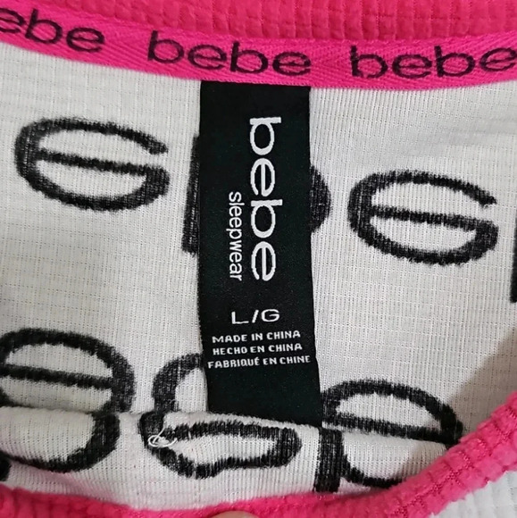 Bebe Logo Henley Sleepwear Top Large Pink Black White Y2K Grunge Lounge Tee - Picture 4 of 7